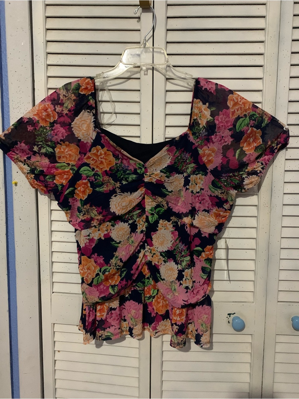 PS PerSeption Floral Ruched Cropped Top 1X NWT